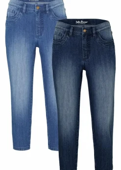 bonprix Bekleidung·Shirts & Tops|Jeans^Capri-Jeans Slim, Mid Waist (2er Pack) blau denim+dunkelblau denim used