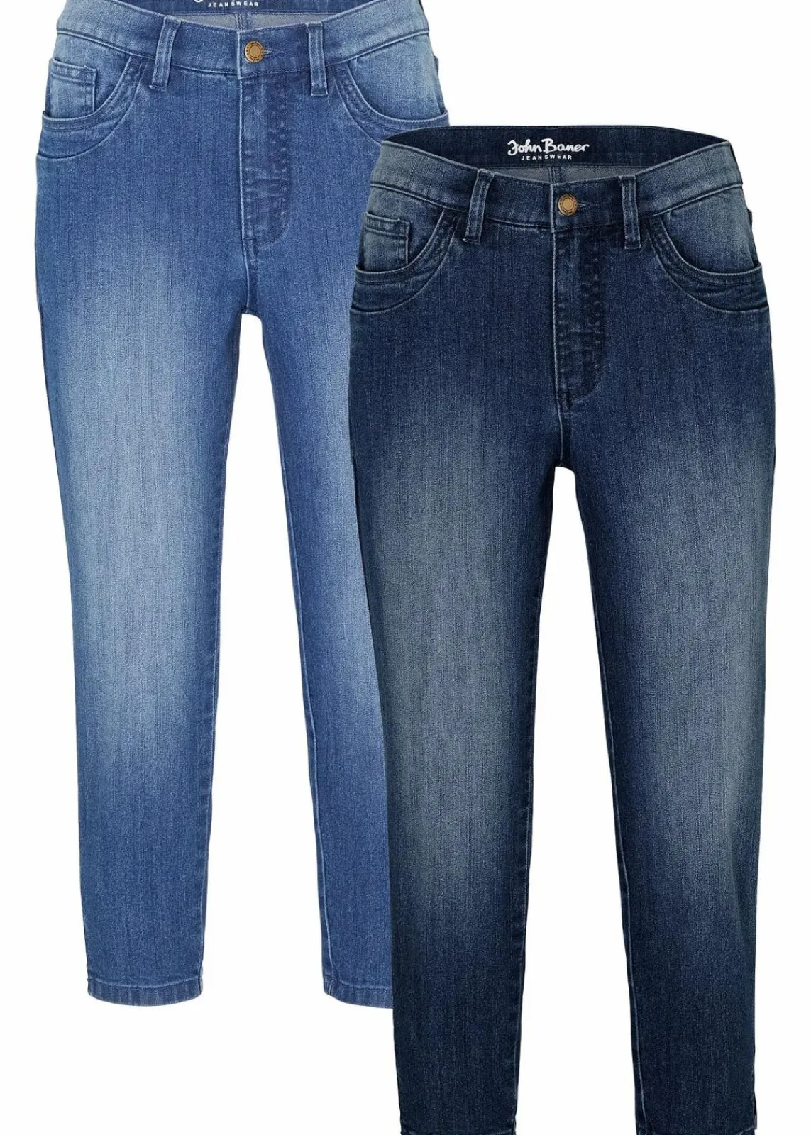 bonprix Bekleidung·Shirts & Tops|Jeans^Capri-Jeans Slim, Mid Waist (2er Pack) blau denim+dunkelblau denim used