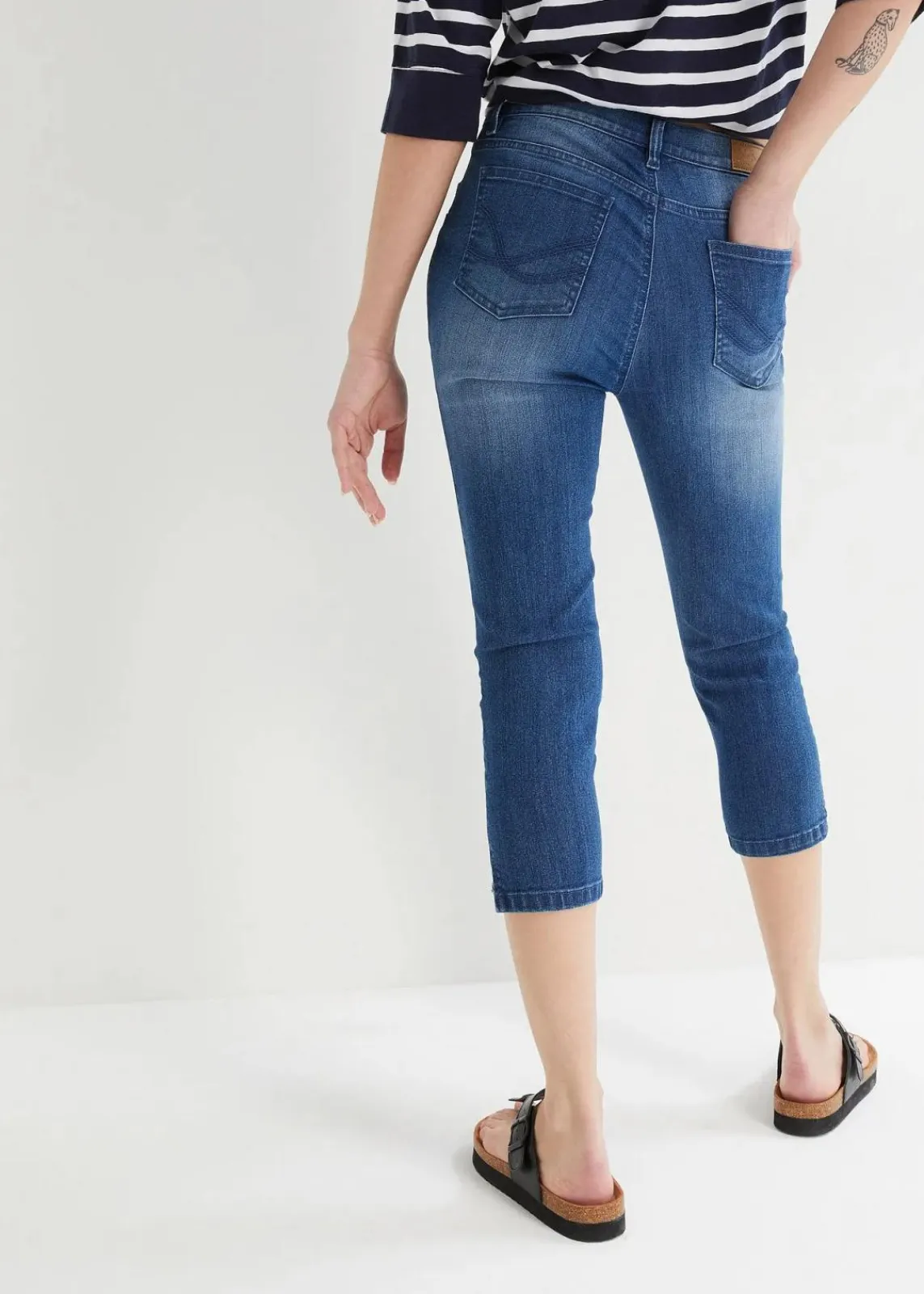 bonprix Bekleidung·Shirts & Tops|Jeans^Capri-Jeans Slim, Mid Waist (2er Pack) blau denim+dunkelblau denim used