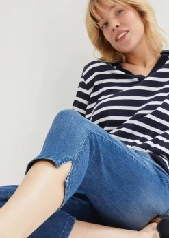 bonprix Bekleidung·Shirts & Tops|Jeans^Capri-Jeans Slim, Mid Waist (2er Pack) blau denim+dunkelblau denim used