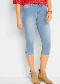 bonprix Jeans|Bekleidung·Shirts & Tops^Capri-Komfort-Stretch-Jeans, 2-er Pack blau+hellblau used