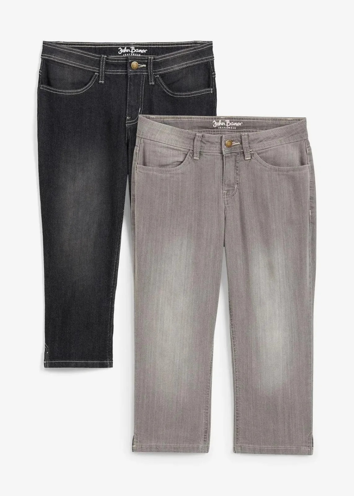 bonprix Bekleidung·Shirts & Tops|Jeans^Capri-Komfort-Stretch-Jeans, 2-er Pack hellgrau+schwarz used