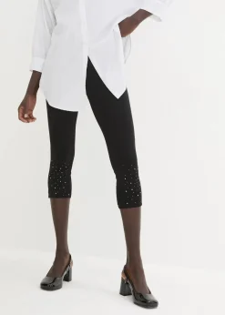 bonprix Hosen^Capri-Leggings aus Baumwoll-mix schwarz/silber