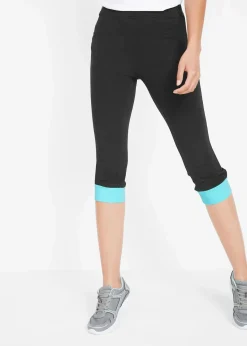 bonprix Hosen|Nachhaltigere Materialien^Capri-Leggings mit Kontrastbündchen schwarz