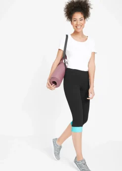 bonprix Hosen|Nachhaltigere Materialien^Capri-Leggings mit Kontrastbündchen schwarz