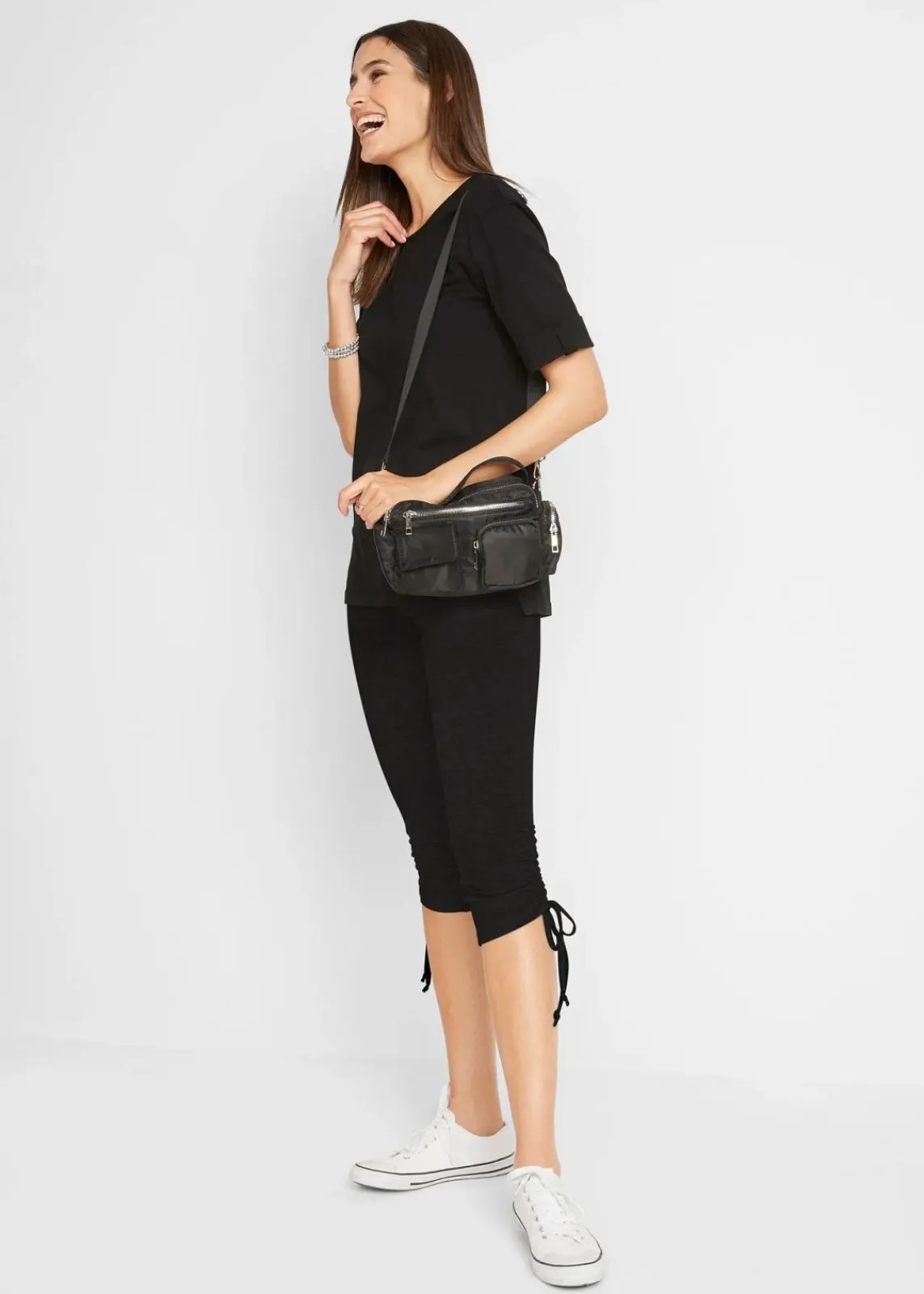 bonprix Bekleidung·Kleider|Hosen^Capri-Leggings mit Raffung (2er Pack) schwarz+schwarz