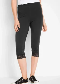 bonprix Hosen^Capri-Leggings mit Spitzendetail schwarz