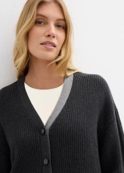 bonprix Bekleidung·Umstandsmode|Bekleidung·Jeans^Cardigan aus reiner Baumwolle anthrazit meliert/grau meliert