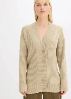 bonprix Bekleidung·Umstandsmode|Bekleidung·Jeans^Cardigan mit Rippstrickmuster mattschilf meliert