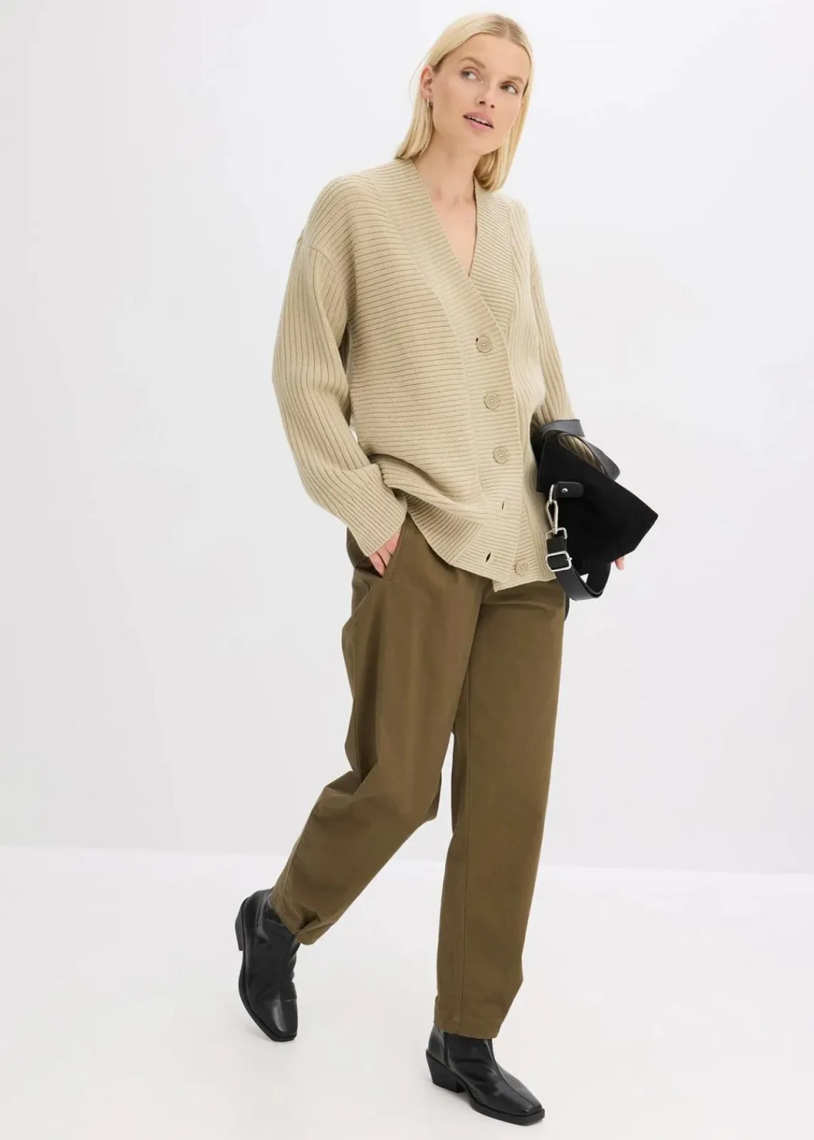 bonprix Bekleidung·Umstandsmode|Bekleidung·Jeans^Cardigan mit Rippstrickmuster mattschilf meliert
