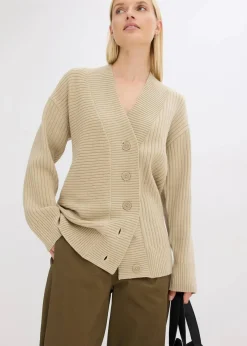 bonprix Bekleidung·Umstandsmode|Bekleidung·Jeans^Cardigan mit Rippstrickmuster mattschilf meliert