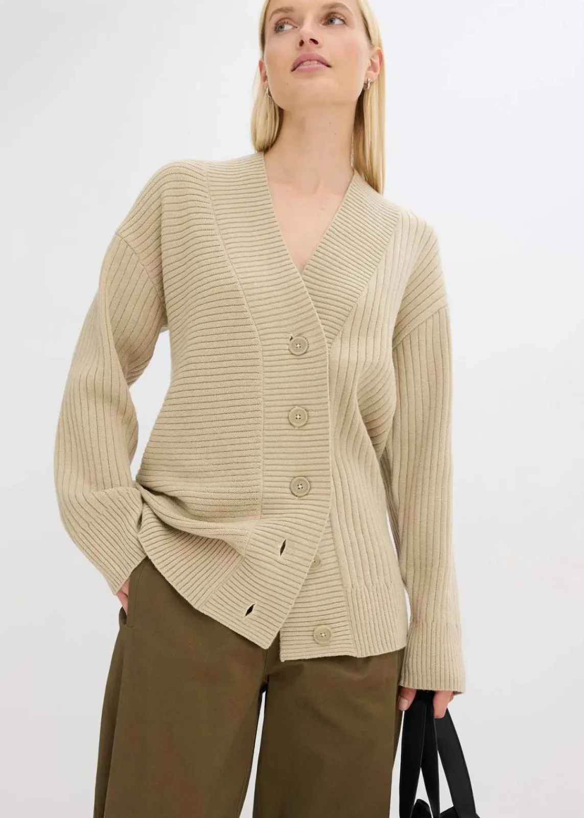bonprix Bekleidung·Umstandsmode|Bekleidung·Jeans^Cardigan mit Rippstrickmuster mattschilf meliert