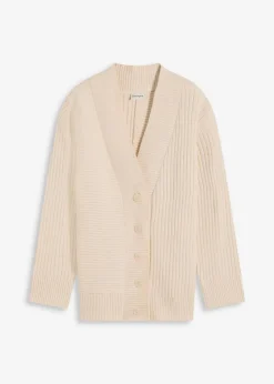 bonprix Pullover & Strickjacken|Strickmode^Cardigan mit Rippstrickmuster kieselbeige meliert