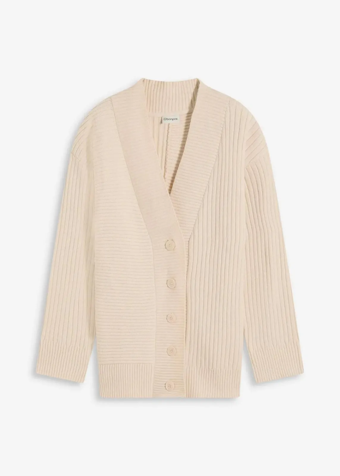 bonprix Pullover & Strickjacken|Strickmode^Cardigan mit Rippstrickmuster kieselbeige meliert