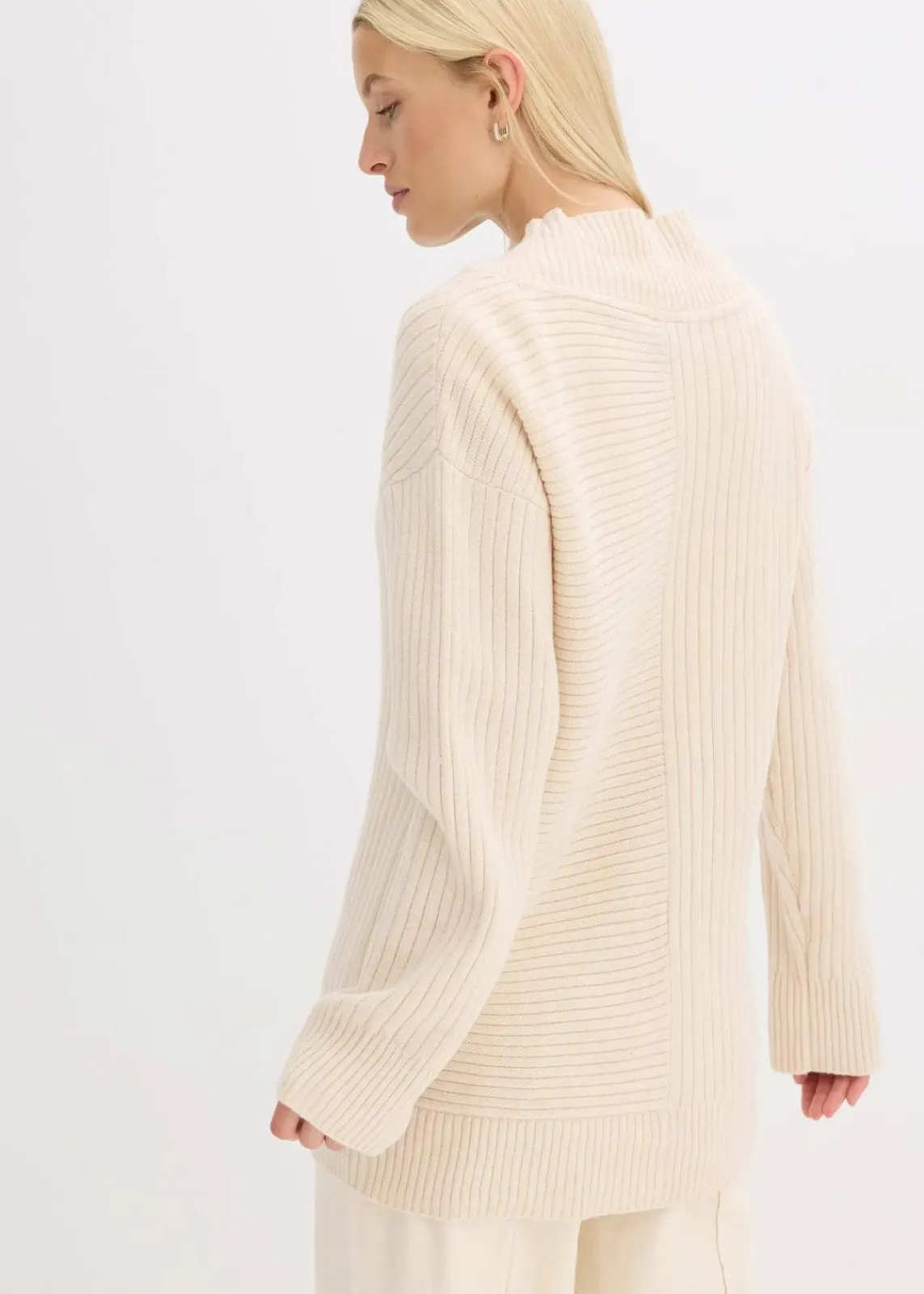 bonprix Pullover & Strickjacken|Strickmode^Cardigan mit Rippstrickmuster kieselbeige meliert