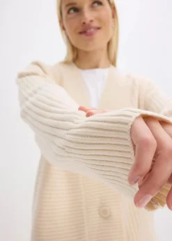 bonprix Pullover & Strickjacken|Strickmode^Cardigan mit Rippstrickmuster kieselbeige meliert