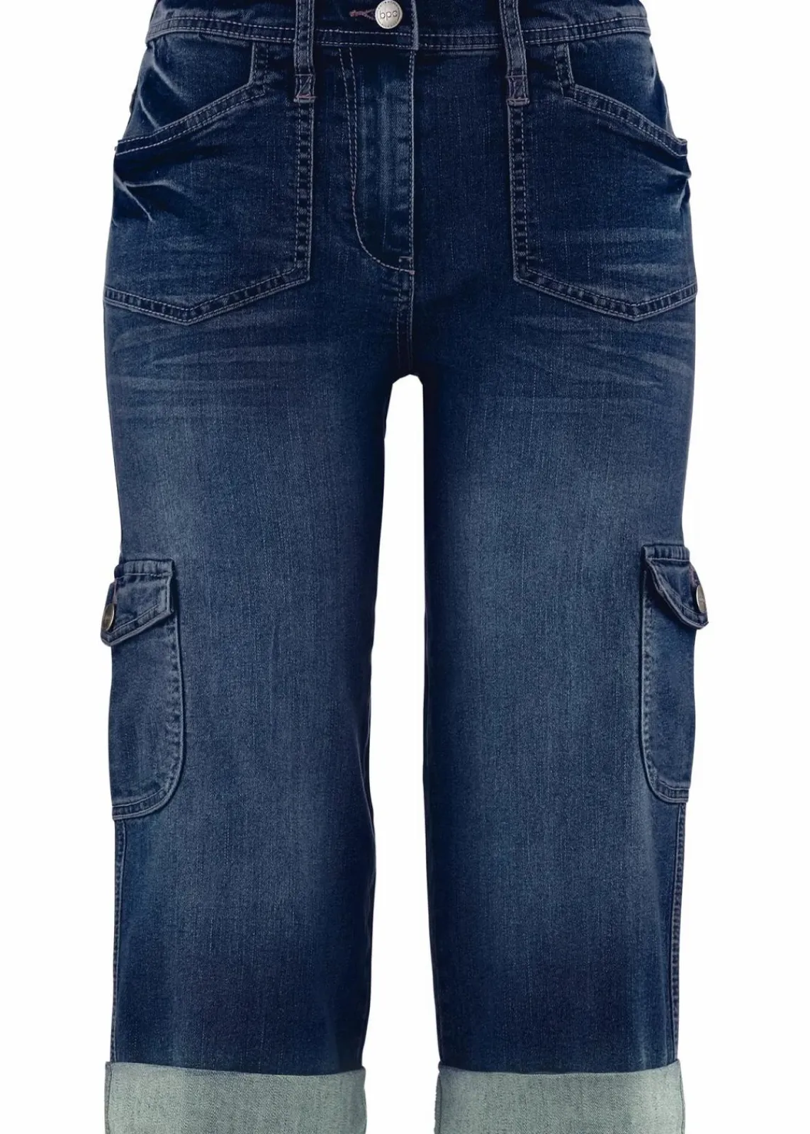 bonprix Bekleidung·Shirts & Tops|Jeans^Cargo Jeans, Mid Waist, Stretch dunkelblau denim