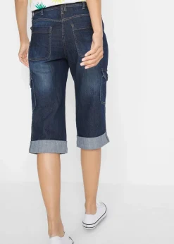 bonprix Bekleidung·Shirts & Tops|Jeans^Cargo Jeans, Mid Waist, Stretch dunkelblau denim