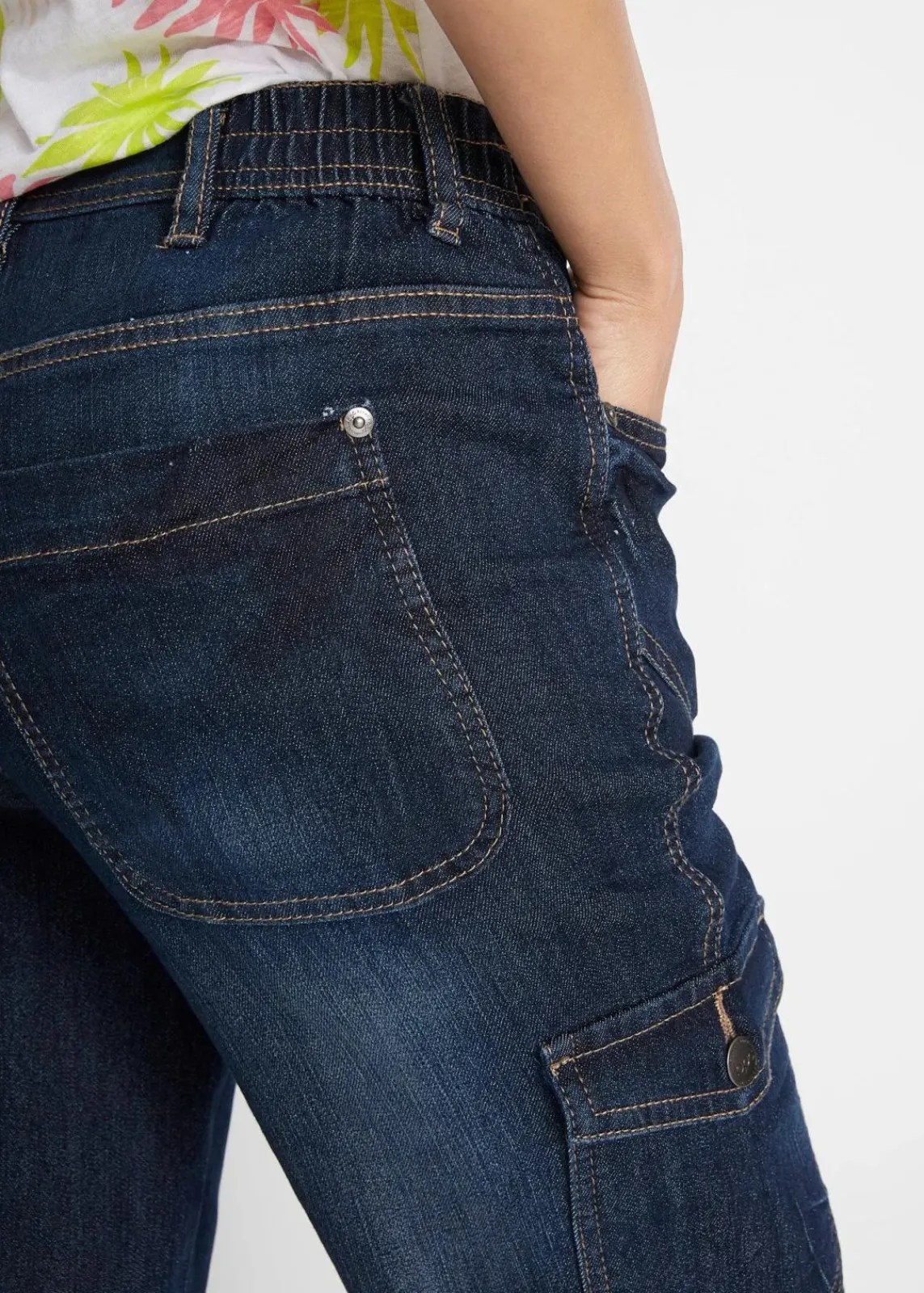 bonprix Bekleidung·Shirts & Tops|Jeans^Cargo Jeans, Mid Waist, Stretch dunkelblau denim