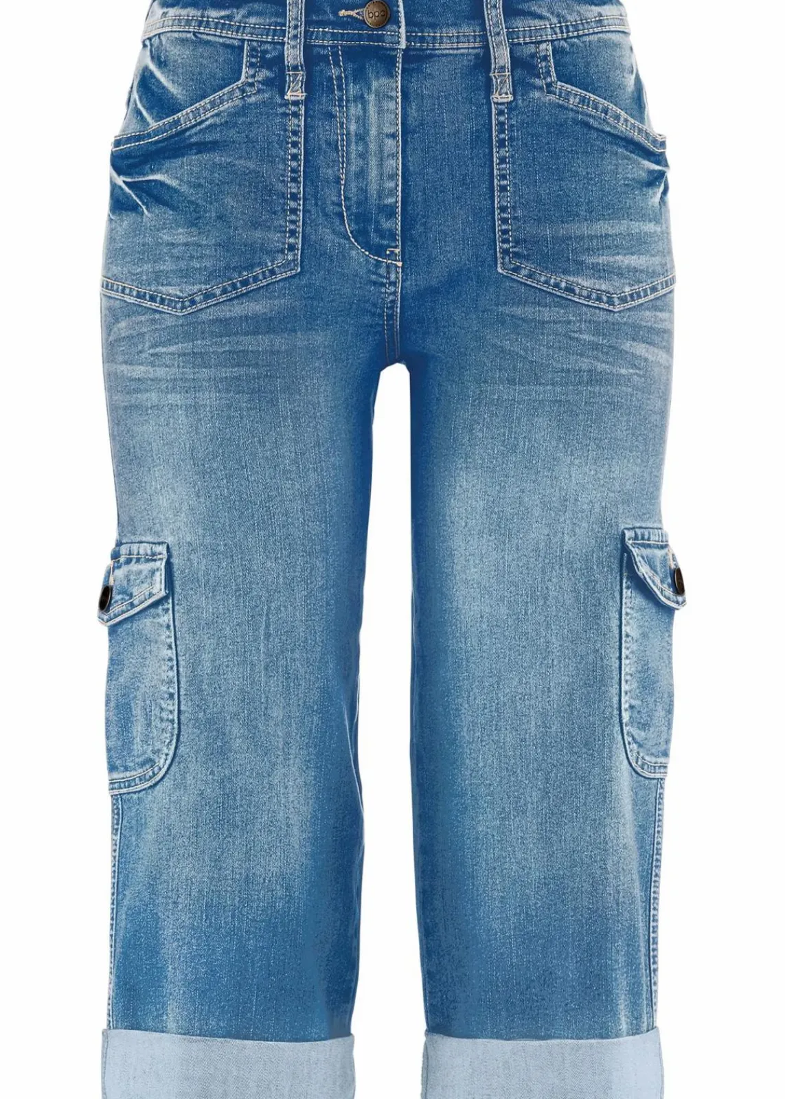 bonprix Jeans|Bekleidung·Shirts & Tops^Cargo Jeans, Mid Waist, Stretch eisblau denim