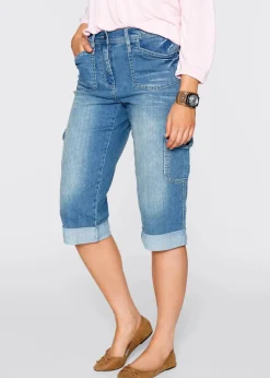 bonprix Jeans|Bekleidung·Shirts & Tops^Cargo Jeans, Mid Waist, Stretch eisblau denim
