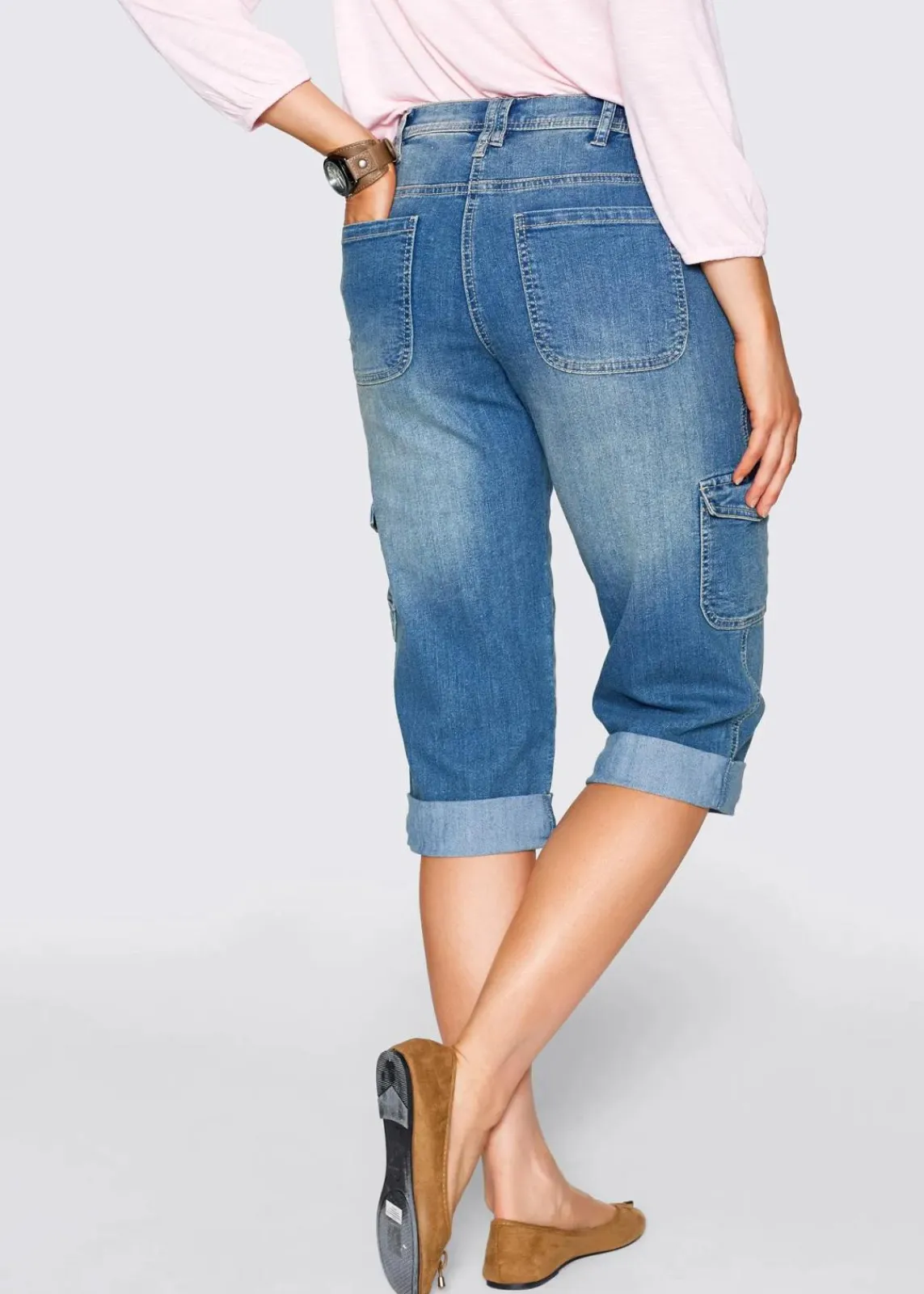 bonprix Jeans|Bekleidung·Shirts & Tops^Cargo Jeans, Mid Waist, Stretch eisblau denim
