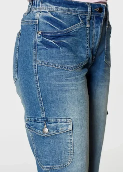 bonprix Jeans|Bekleidung·Shirts & Tops^Cargo Jeans, Mid Waist, Stretch eisblau denim