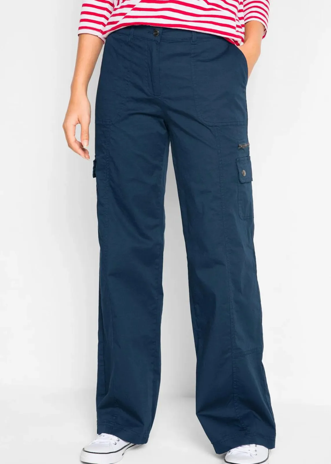 bonprix Hosen|Bekleidung·Kleider^Cargohose aus Baumwolle, Mid Waist dunkelblau