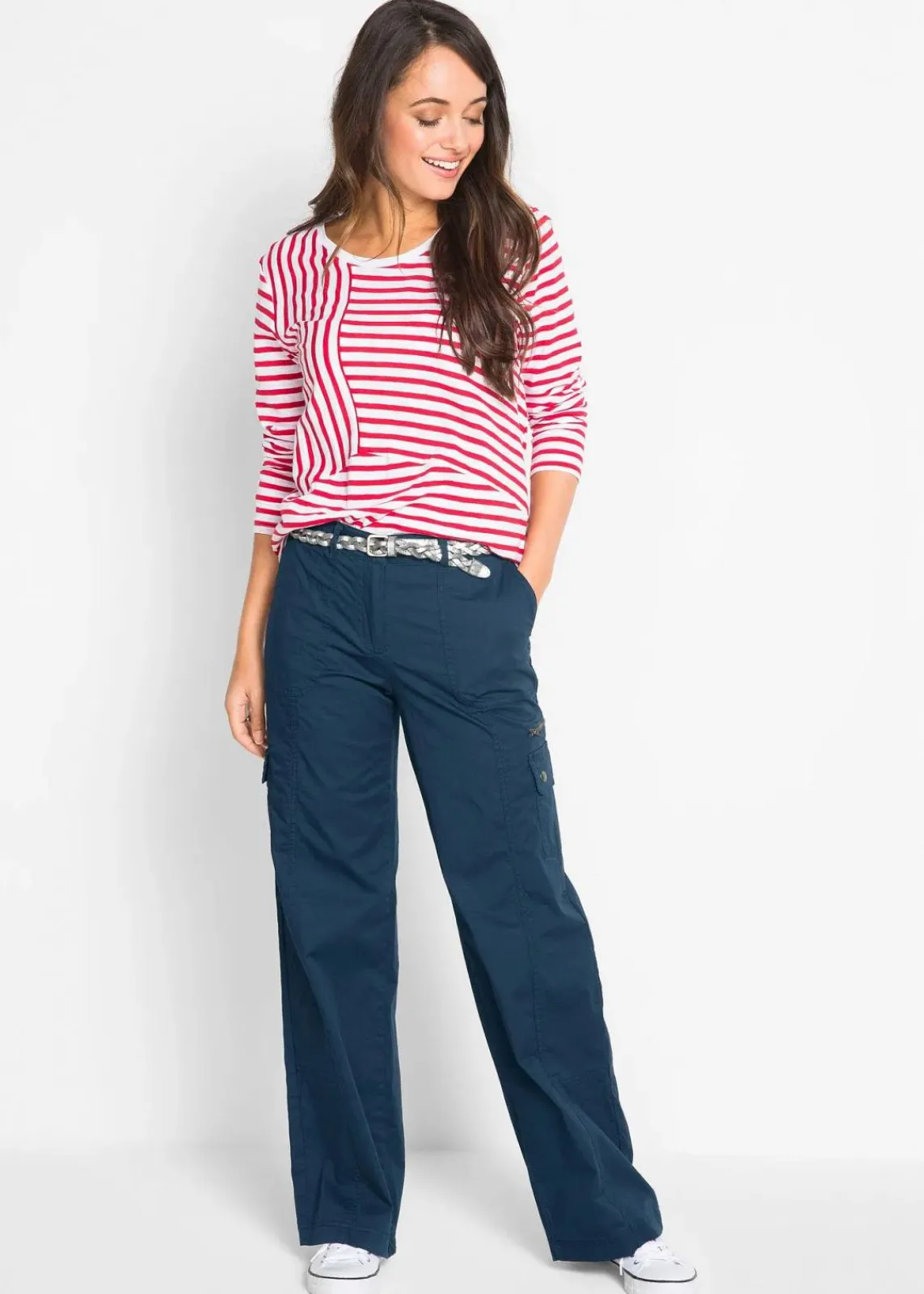 bonprix Hosen|Bekleidung·Kleider^Cargohose aus Baumwolle, Mid Waist dunkelblau