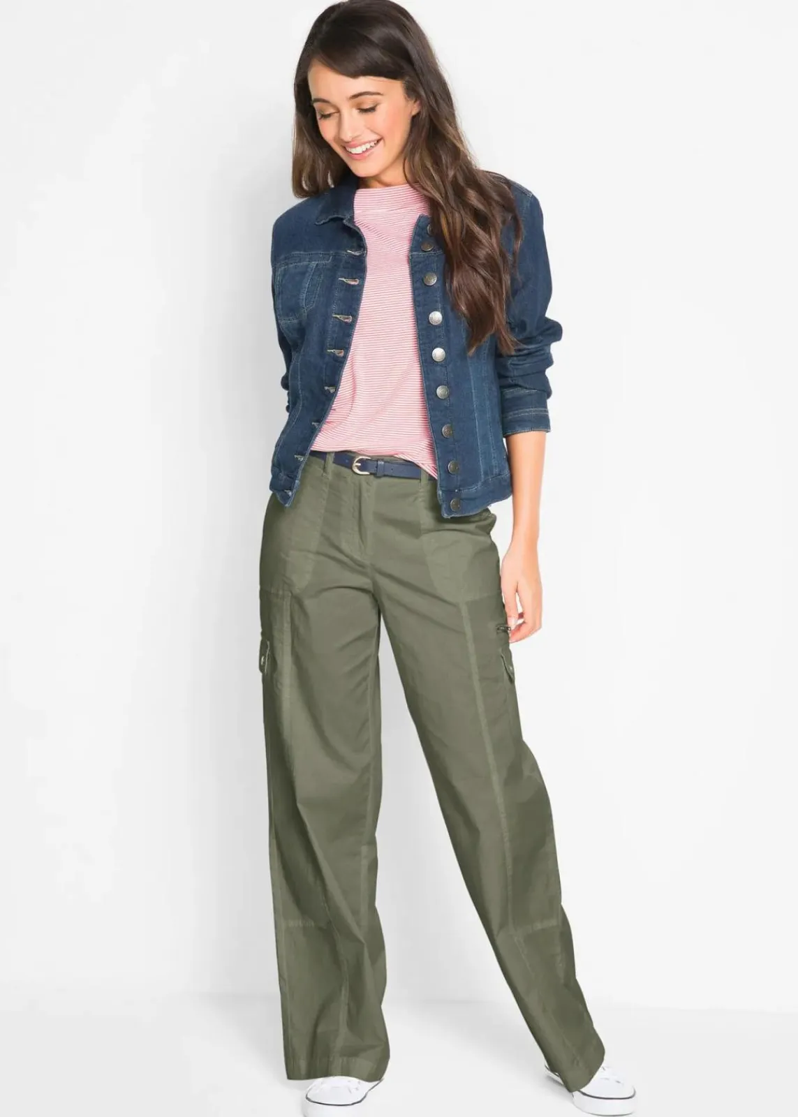 bonprix Hosen|Bekleidung·Kleider^Cargohose aus Baumwolle, Mid Waist oliv