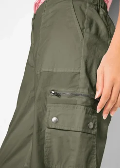 bonprix Hosen|Bekleidung·Kleider^Cargohose aus Baumwolle, Mid Waist oliv