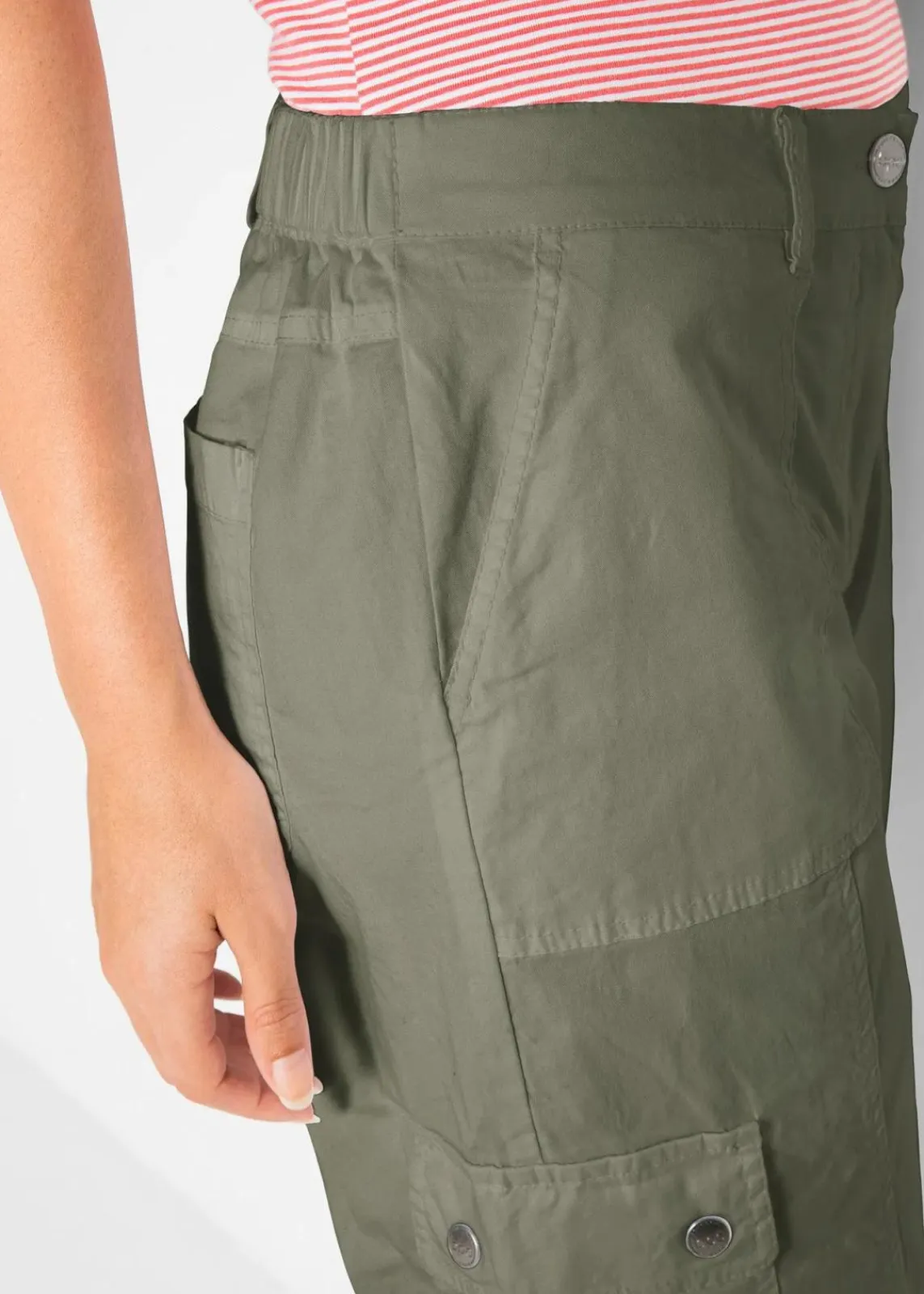 bonprix Hosen|Bekleidung·Kleider^Cargohose aus Baumwolle, Mid Waist oliv