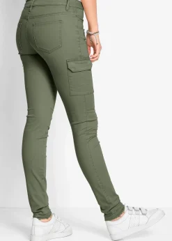 bonprix Hosen^Cargohose aus elastischem Baumwoll-Mix oliv