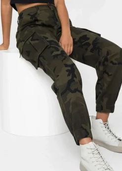 bonprix Bekleidung·Kleider|Hosen^Cargohose aus reiner Baumwolle dunkeloliv bedruckt