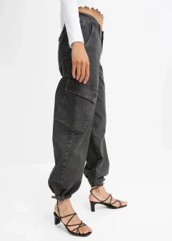 bonprix Jeans^Cargo-Jeans Mid Waist dunkelgrau denim