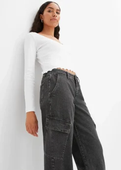 bonprix Jeans^Cargo-Jeans Mid Waist dunkelgrau denim