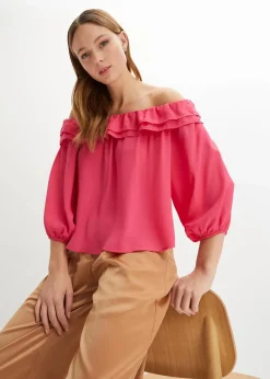 bonprix Bekleidung·Jacken & Mäntel|Blusen & Tuniken^Carmenbluse aus recyceltem Polyester dunkelpink