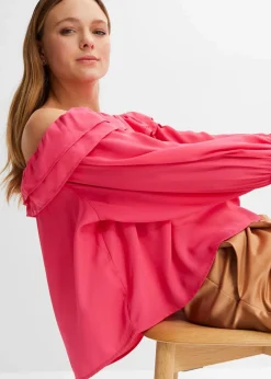 bonprix Bekleidung·Jacken & Mäntel|Blusen & Tuniken^Carmenbluse aus recyceltem Polyester dunkelpink