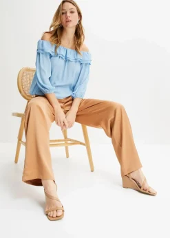 bonprix Nachhaltigere Materialien|Blusen & Tuniken^Carmenbluse aus recyceltem Polyester hellblau