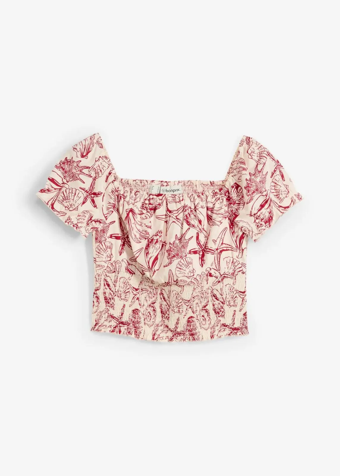 bonprix Blusen & Tuniken^Carmenbluse aus reiner Baumwolle cremeweiß/chillirot bedruckt