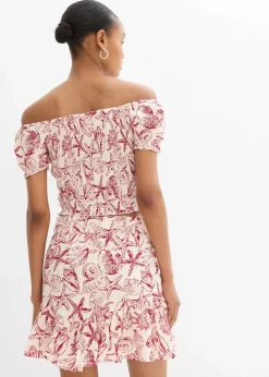 bonprix Blusen & Tuniken^Carmenbluse aus reiner Baumwolle cremeweiß/chillirot bedruckt
