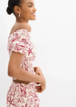 bonprix Blusen & Tuniken^Carmenbluse aus reiner Baumwolle cremeweiß/chillirot bedruckt