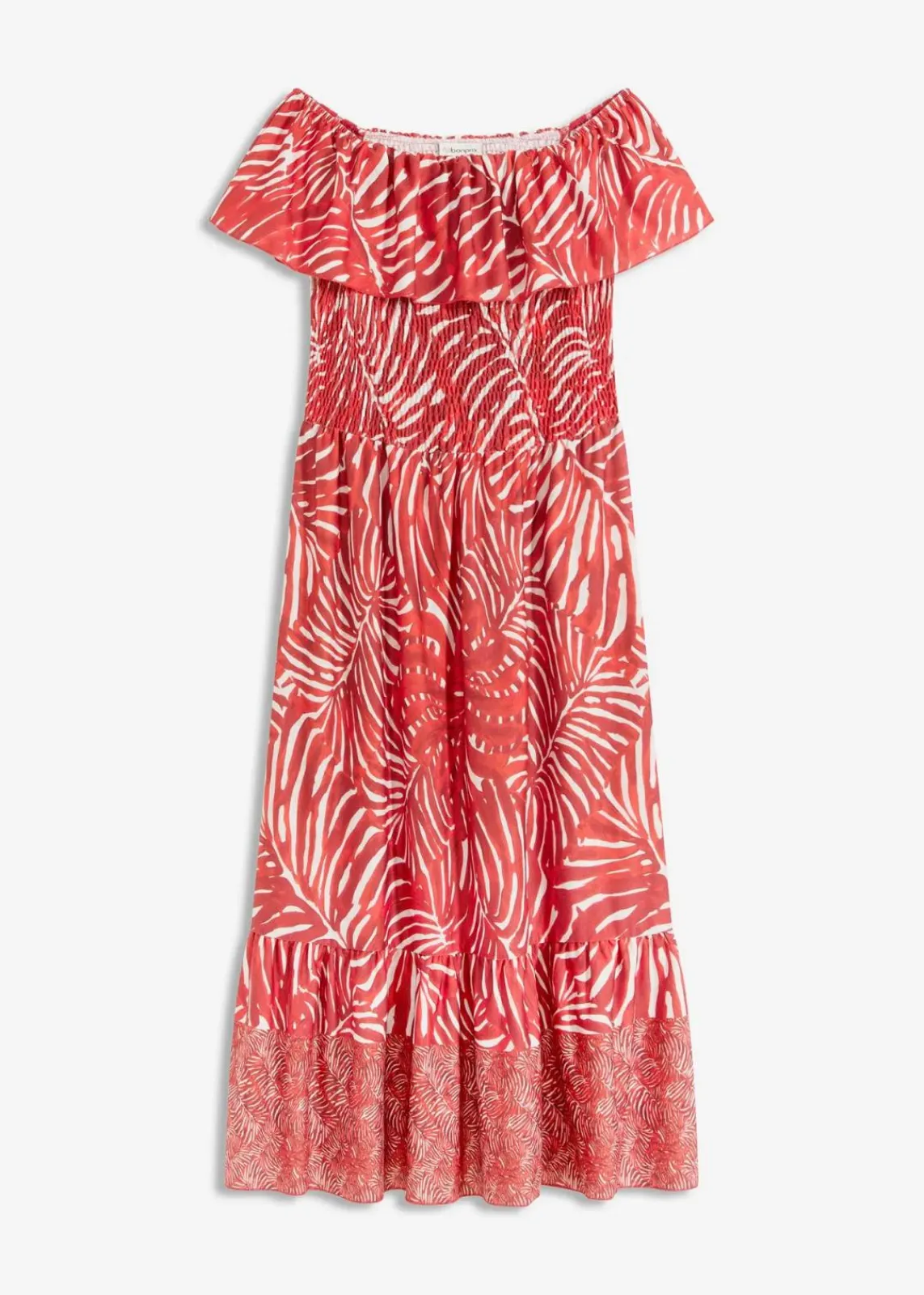 bonprix Bekleidung·Pullover & Strickjacken|Kleider^Carmen-Kleid rot/weiß bedruckt