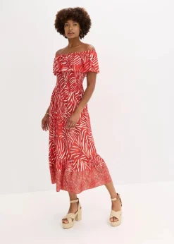 bonprix Bekleidung·Pullover & Strickjacken|Kleider^Carmen-Kleid rot/weiß bedruckt
