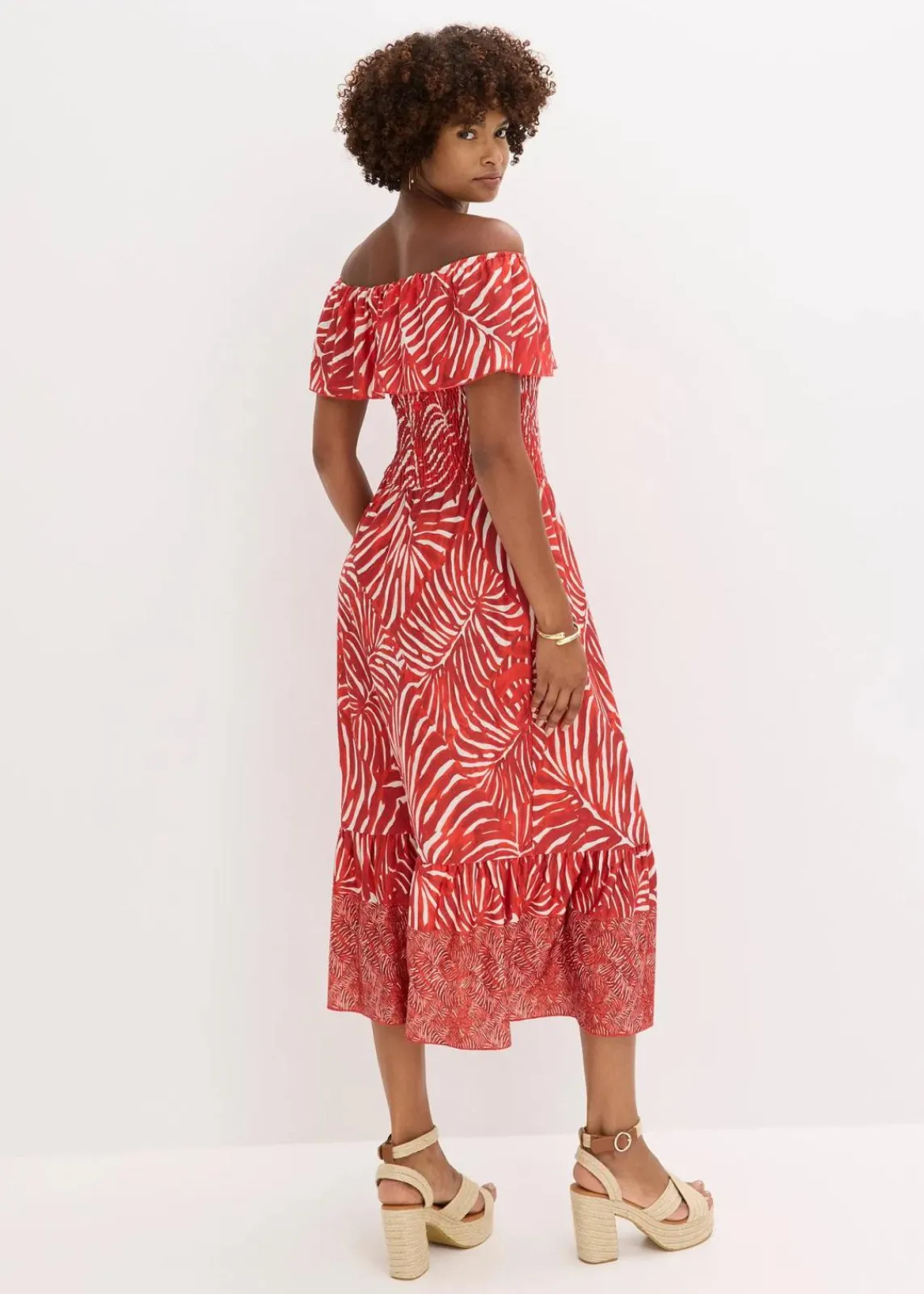 bonprix Bekleidung·Pullover & Strickjacken|Kleider^Carmen-Kleid rot/weiß bedruckt