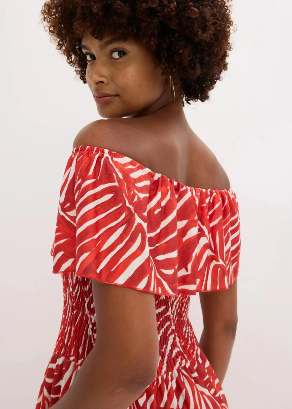 bonprix Bekleidung·Pullover & Strickjacken|Kleider^Carmen-Kleid rot/weiß bedruckt