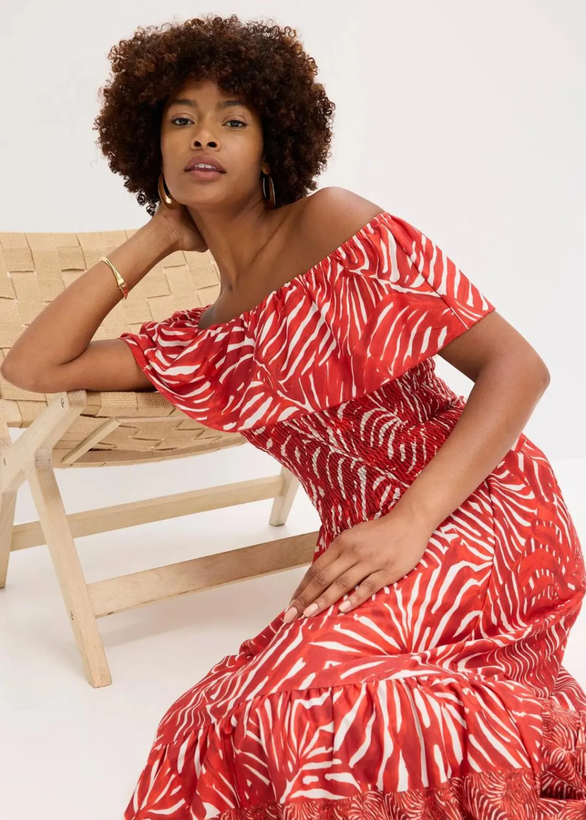 bonprix Bekleidung·Pullover & Strickjacken|Kleider^Carmen-Kleid rot/weiß bedruckt