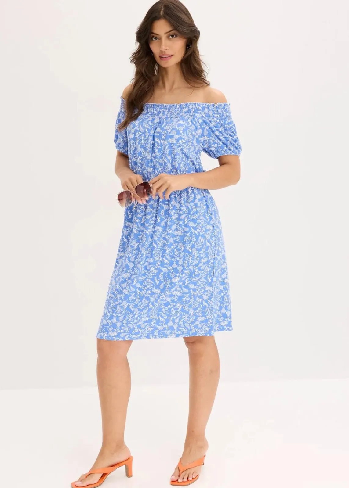 bonprix Bekleidung·Pullover & Strickjacken|Kleider^Carmen-Kleid mittelblau paisley