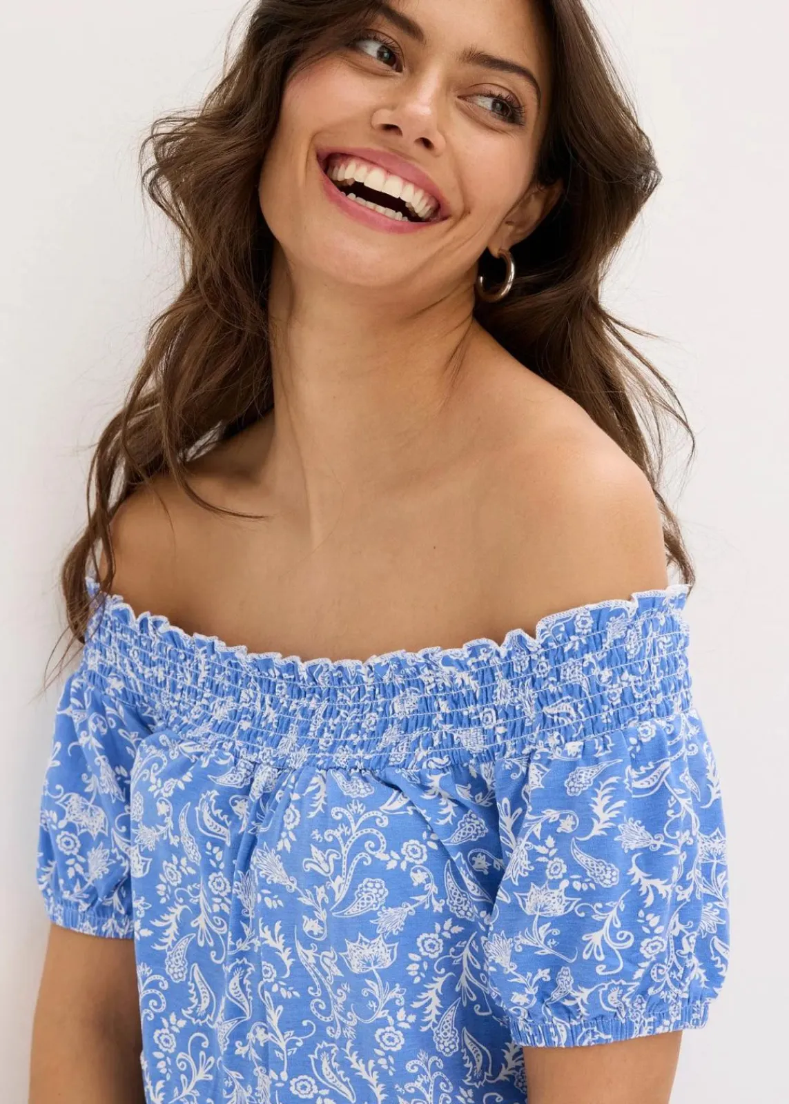bonprix Bekleidung·Pullover & Strickjacken|Kleider^Carmen-Kleid mittelblau paisley
