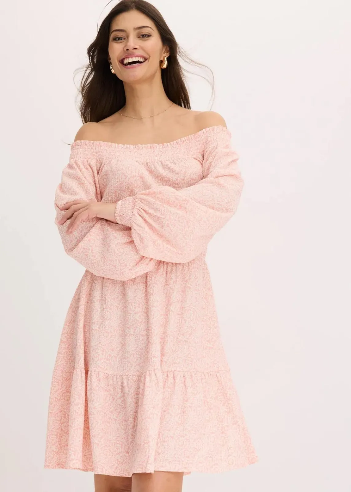 bonprix Kleider|Bekleidung·Pullover & Strickjacken^Carmen-Kleid rosa/weiß floral